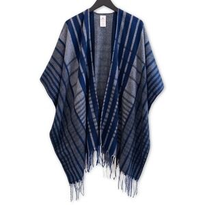 Plaid Shawl Wrap Blue‎ Gray